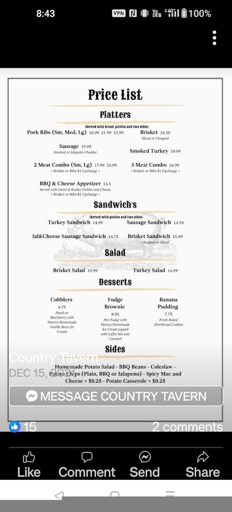 Country Tavern Menu image 1
